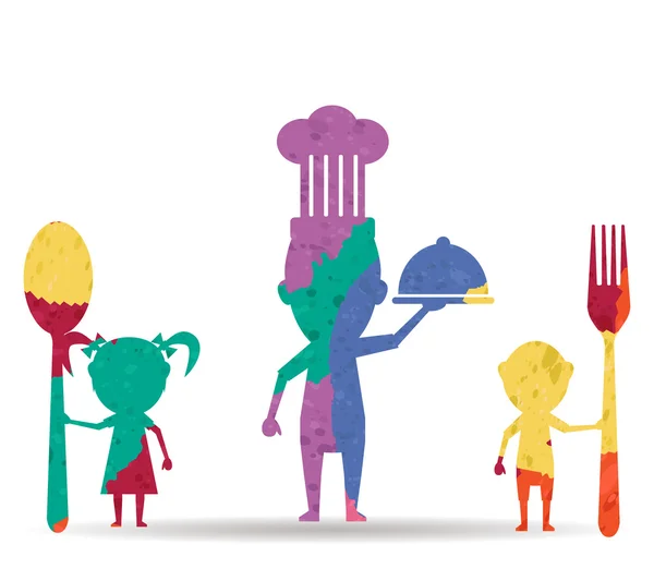 Famille manger dessiné icône peinte vecteur — Image vectorielle