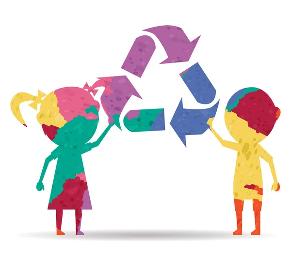 Enfants et recyclage dessiné icône peinte vecteur — Image vectorielle