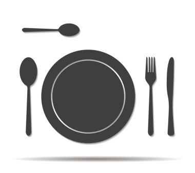 çatal bıçak takımı ve plaka çift gölge simge vektör