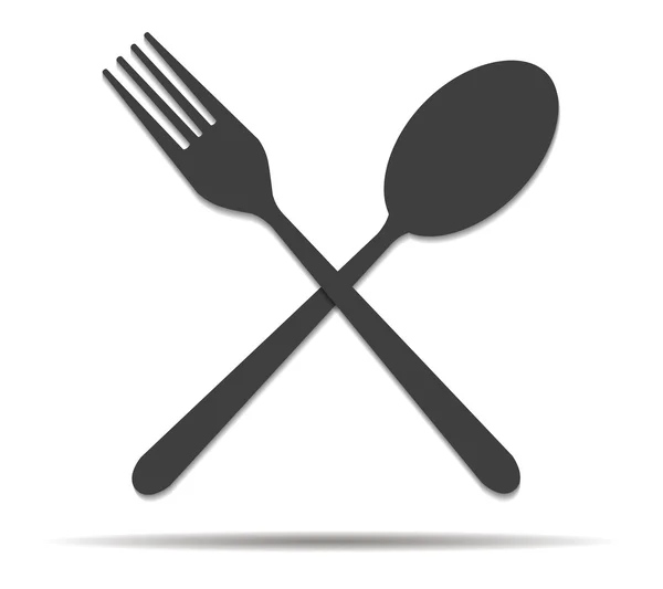 Tenedor y cuchara doble sombra icono vector — Vector de stock