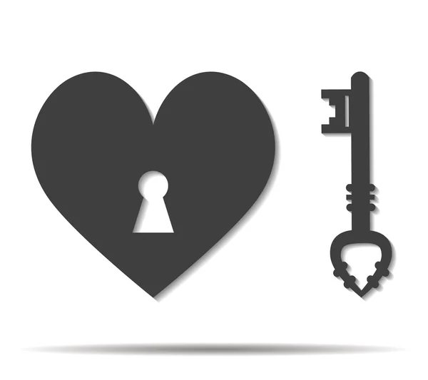 Schlüssel Herz doppelten Schatten Symbol Vektor — Stockvektor