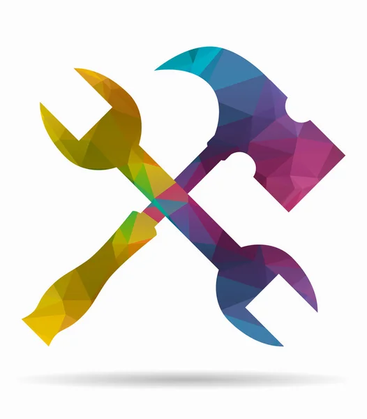 Hammer and spanner poly icon — Stock Vector