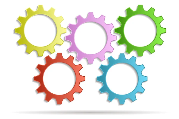 5 gears multicolored background — Stock Vector