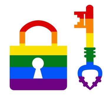 LGBT bayrağı asma kilit. gay, lezbiyen, biseksüel ve transseksüel ikon vektörü