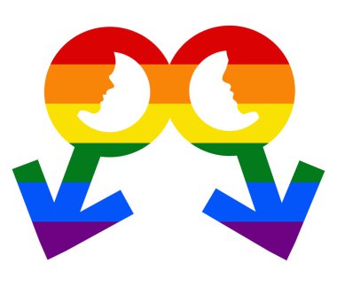 Profil adamı ve LGBT bayrağı. Gay, lezbiyen, biseksüel ve transseksüel vektör profili adamı ve erkek LGBT bayrağı. gay, lezbiyen, biseksüel ve transseksüel ikon vektörü