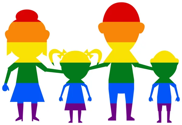 Muñecas Familia Junto Bandera Lgbt Gay Lesbiana Bisexual Transexual Icono — Vector de stock