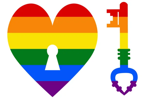 キーハートLgbtフラグ ゲイレズビアンバイセクシャルトランスジェンダーのアイコンベクトル ロイヤリティフリーストックベクター