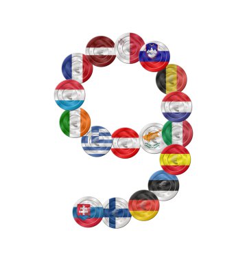 bayrakları ile numara dokuz euro para