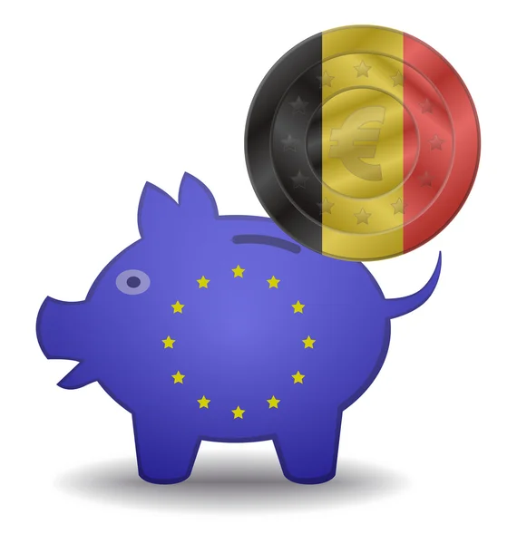 Piggy bank and euro european belgium — Stock Vector