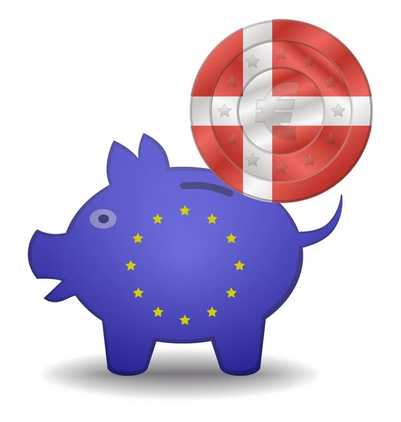 Piggy bank and euro european denmark — Stock Vector