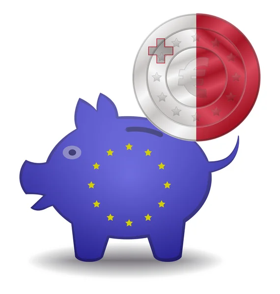 Piggy bank and euro european malta — Stock Vector
