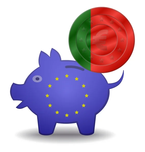 Piggy bank and euro european portugal — Stock Vector