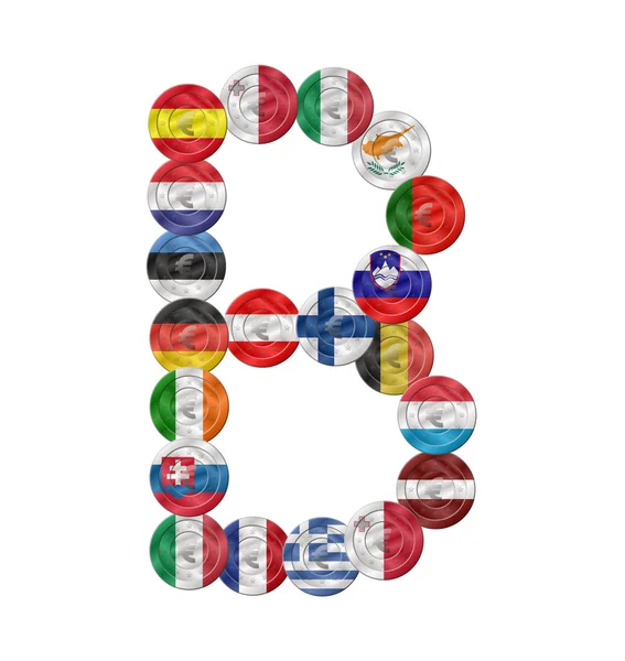 Lettre b pièce en euros avec drapeaux — Image vectorielle
