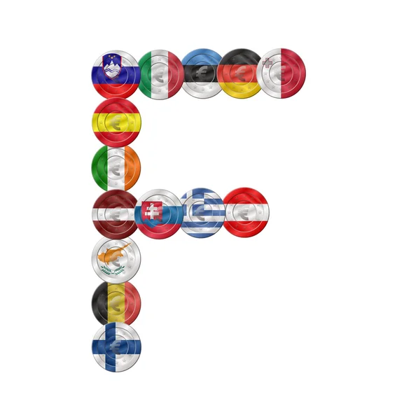 Lettera f euro moneta con bandiere — Vettoriale Stock
