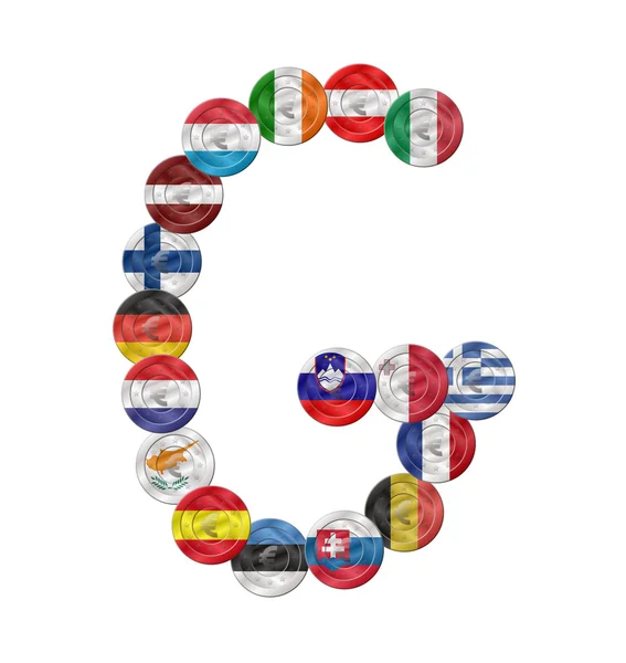 Lettre g pièce en euros avec drapeaux — Image vectorielle