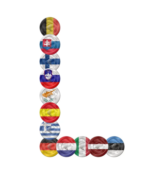 Lettre l euro pièce avec drapeaux — Image vectorielle