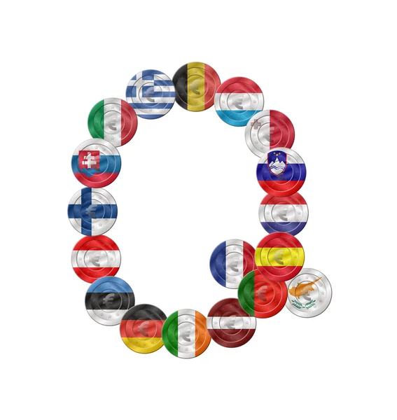 Lettera q euro moneta con bandiere — Vettoriale Stock