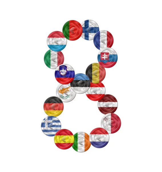 Pièce de huit euros avec drapeaux — Image vectorielle