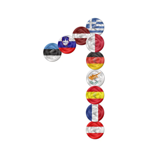 Pièce numéro un en euros avec drapeaux — Image vectorielle