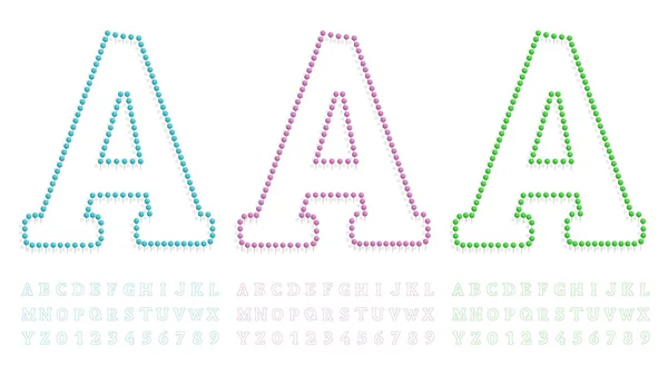 Πράσινο, μπλε και ροζ πινέζα γράμματα και αριθμούς — Διανυσματικό Αρχείο