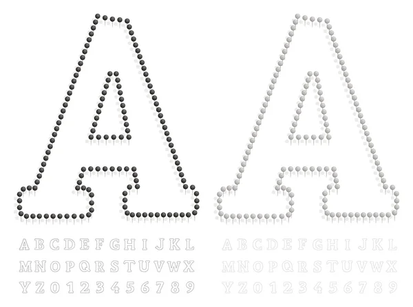 Schwarz-weiße Stecknadeln Buchstaben und Zahlen — Stockvektor