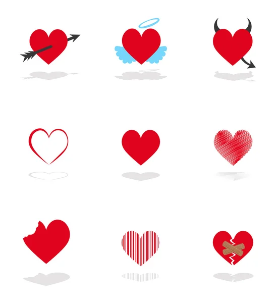 Conjunto 9 ícones de corações — Vetor de Stock