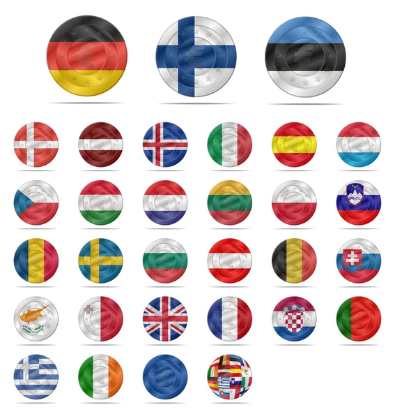 Pièce en euros avec drapeaux — Image vectorielle