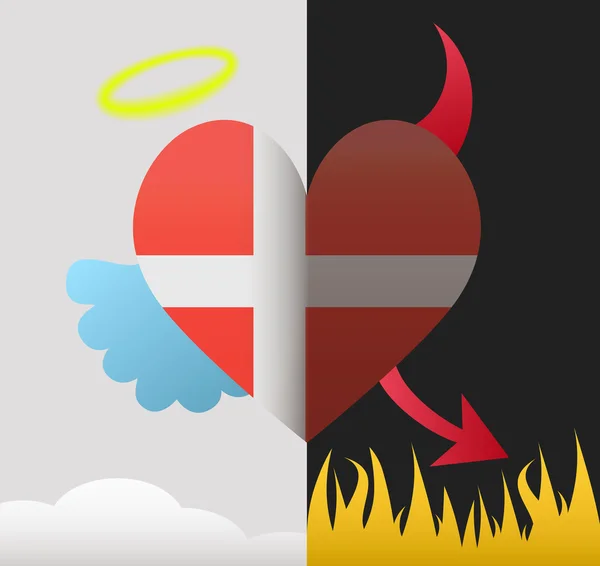 Dánsko anděl a ďábel srdce — Stockový vektor