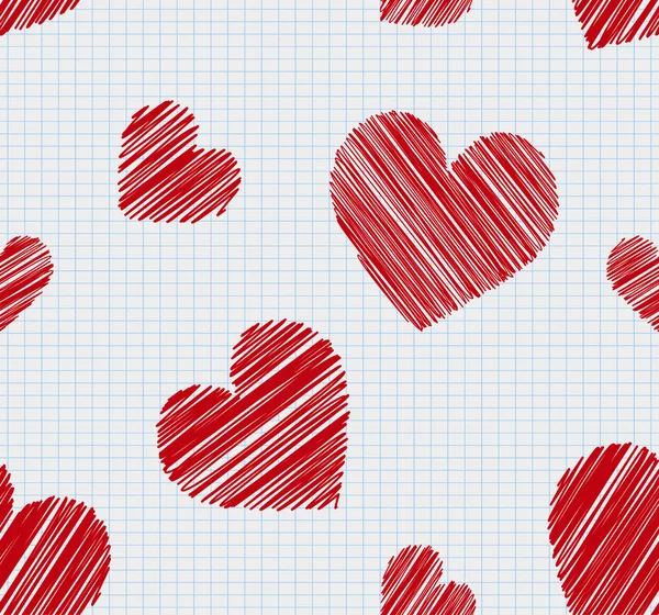 Coeurs rouges sur la texture du papier — Image vectorielle