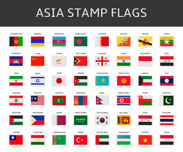 Asien frimärken flaggor vektor — Stock vektor