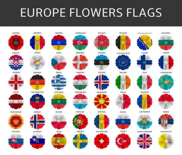 Europe flowers flags vector — Stock Vector