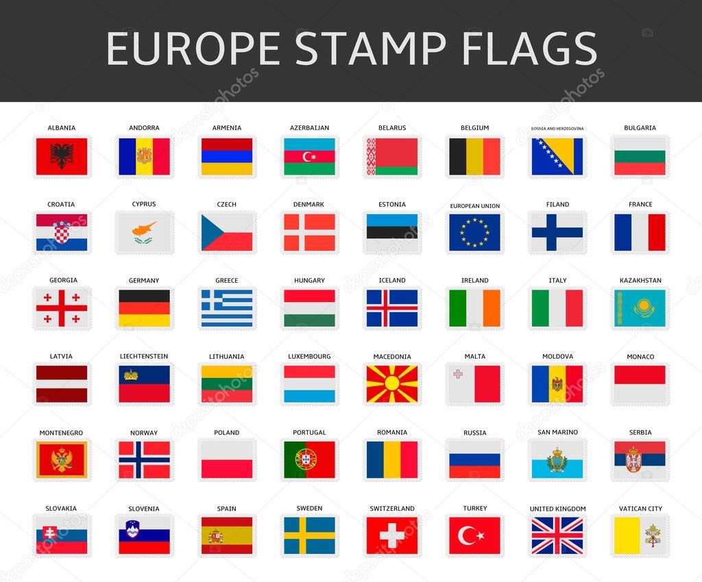 europe stamps flags vector