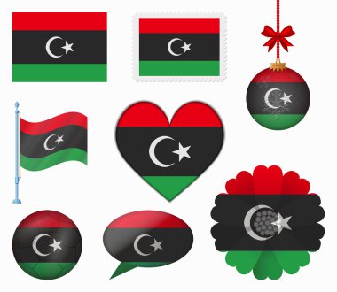 Libya flag set of 8 items vector clipart