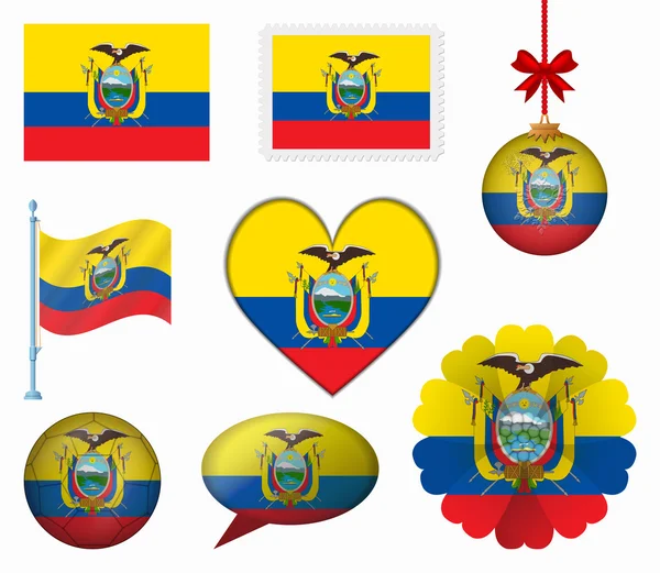 8 öğeler vektörünü Ekvador bayrak ayarla — Stok Vektör
