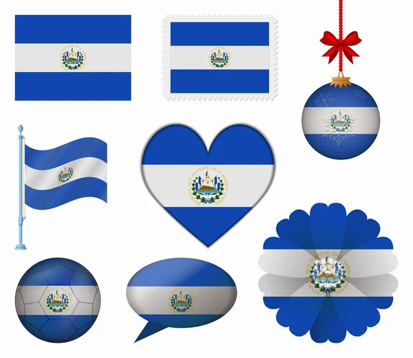 El salvador flagge set von 8 artikeln vektor — Stockvektor