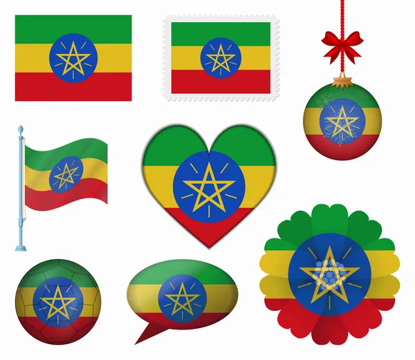 Etiopien-flaggan inställd av 8 objekt vektor — Stock vektor
