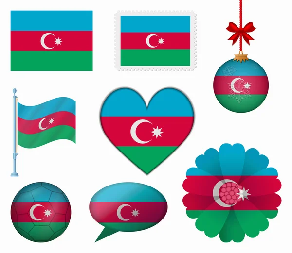 Azerbaiyán bandera conjunto de 8 elementos vector — Vector de stock