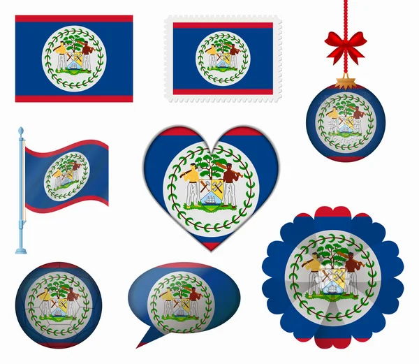 8 öğeler vektörünü Belize bayrağı ayarla — Stok Vektör