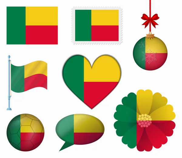 Benins flagga uppsättning 8 objekt vektor — Stock vektor