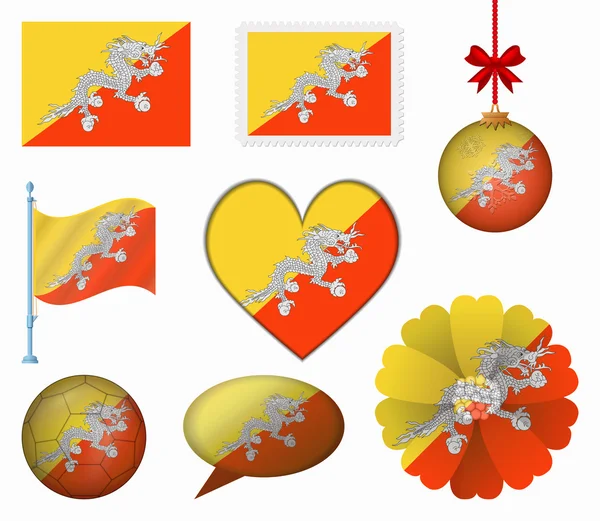 Bhutan flag set of 8 items vector — Stock Vector