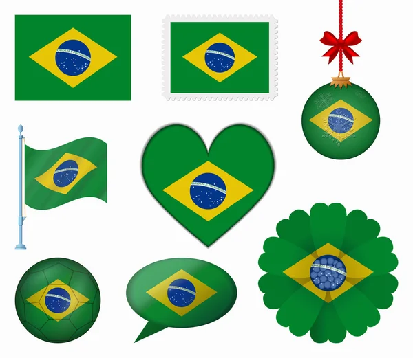 Brasilianische Flagge Set von 8 Elementen Vektor — Stockvektor