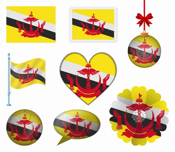 Brunei conjunto de bandera de 8 elementos vector — Vector de stock