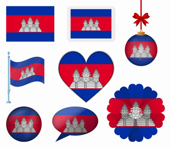 Drapeau Cambodge jeu de 8 éléments vecteur — Image vectorielle