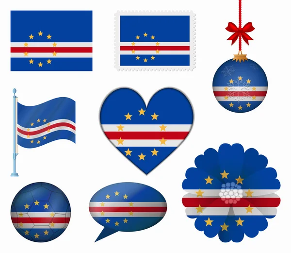 Kap Verdes flagga uppsättning 8 objekt vektor — Stock vektor