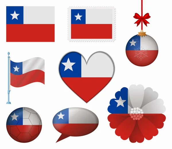 8 öğeler vektörünü Şili bayrağı ayarla — Stok Vektör