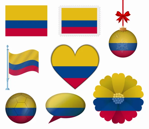 Colombia flag set of 8 items vector — Stock Vector