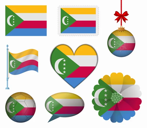 Vlag van de Comoren set van 8 items vector — Stockvector