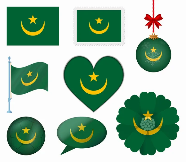 Bandeira da Mauritânia conjunto de 8 itens vetor — Vetor de Stock