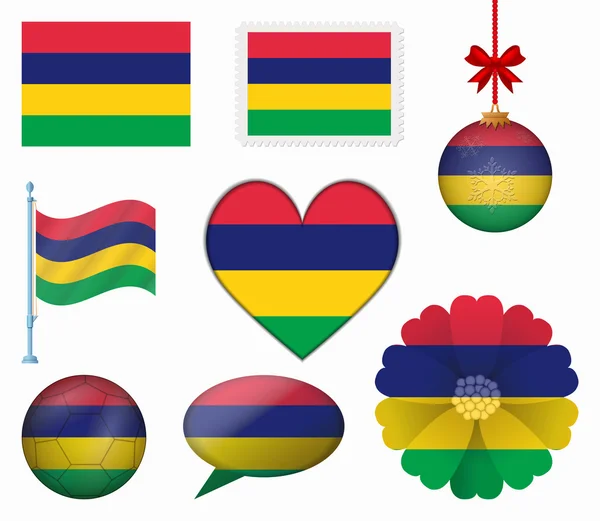 Mauritius flag set bestehend aus 8 elementen vektor — Stockvektor