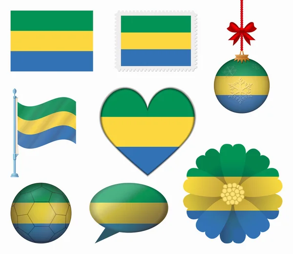 Gabon Flagge Satz von 8 Elementen Vektor — Stockvektor